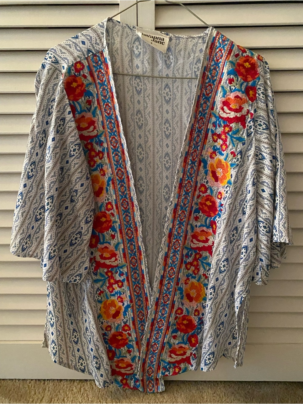Savanna Jane Pale Blue Geo Print Embroidery Kimono